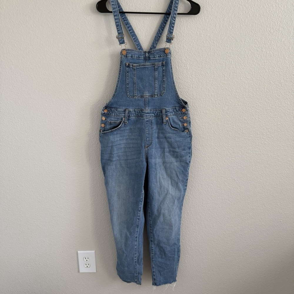 Universal Thread Women's Sz 8 29R Denim Overalls Stretch Raw Hem Cropped